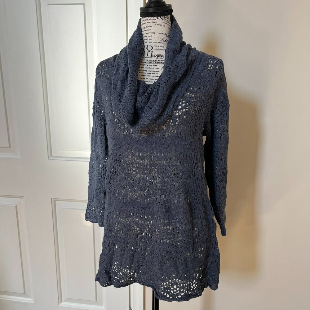 Style & Co Blue Pointelle Cowl Neck Sweater, Size S